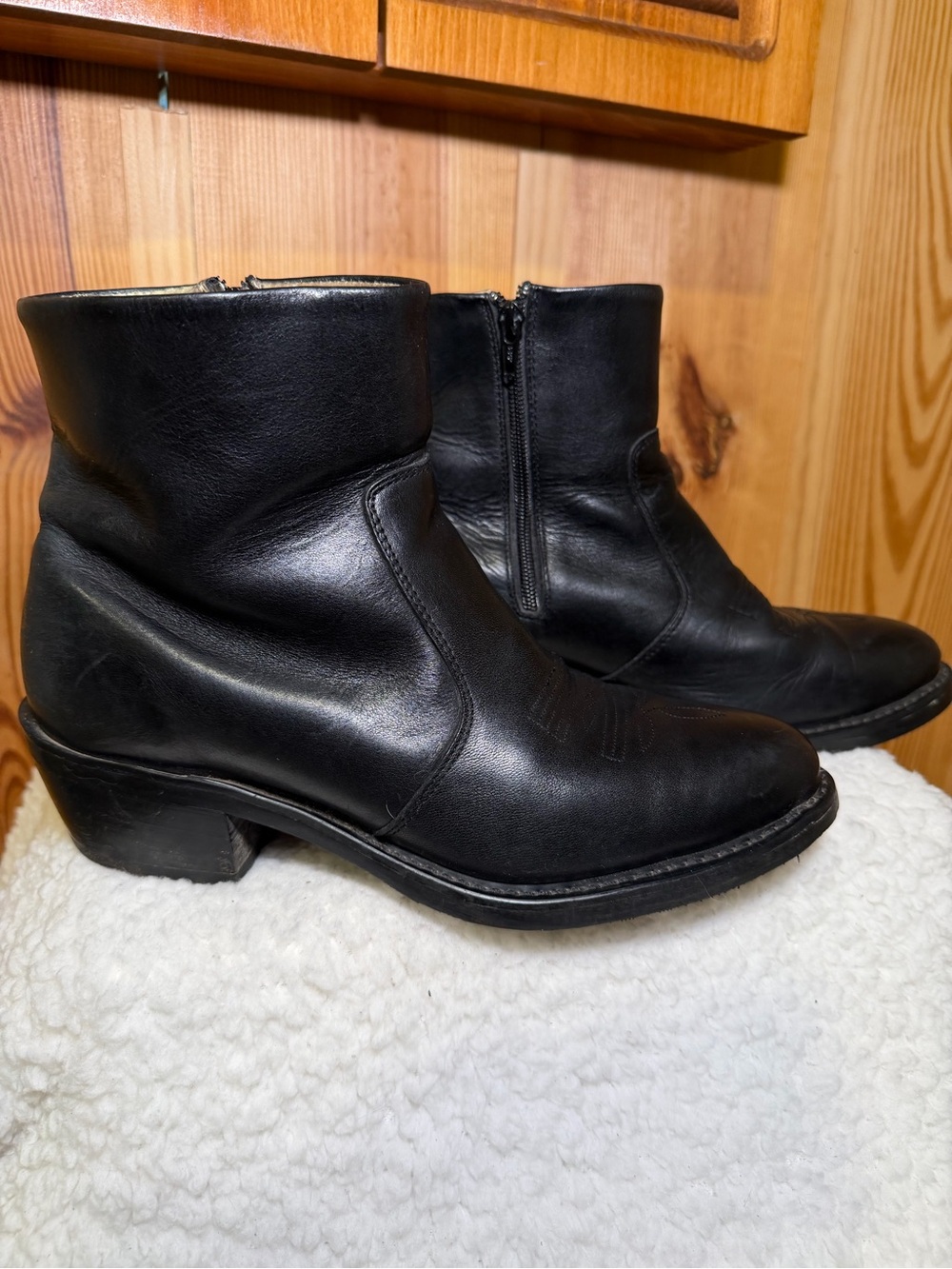 Durango Black Leather Mid-Ankle Western Zip Boots